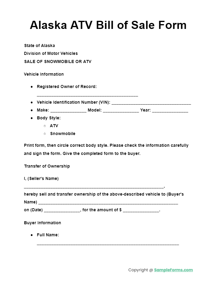 alaska atv bill of sale form