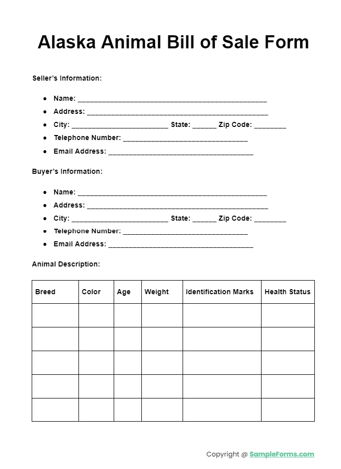 alaska animal bill of sale form