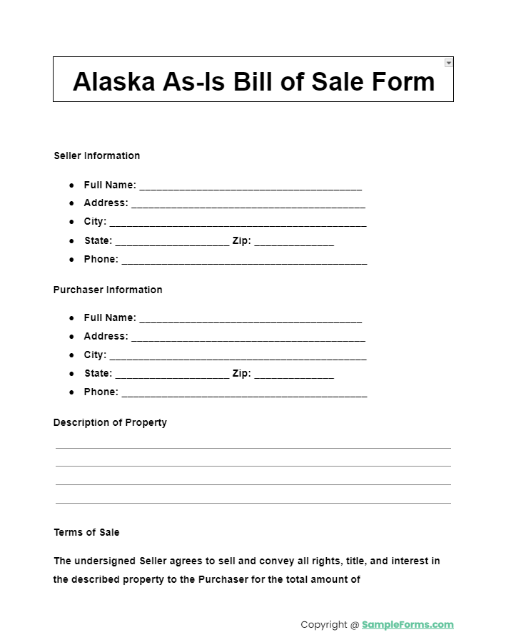 alaska as is bill of sale form