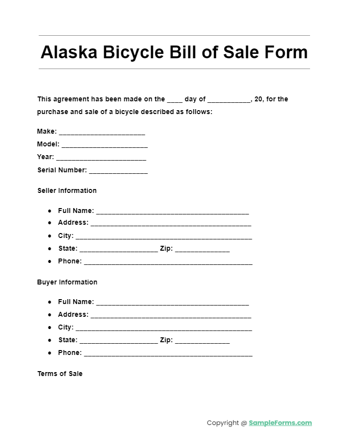 alaska bicycle bill of sale form