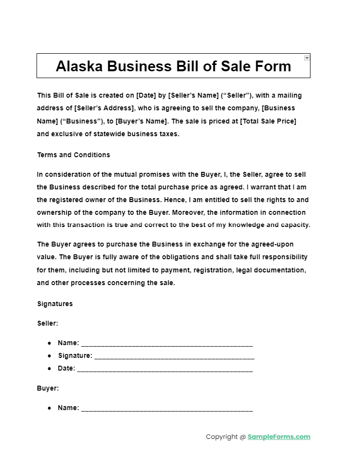 alaska business bill of sale form