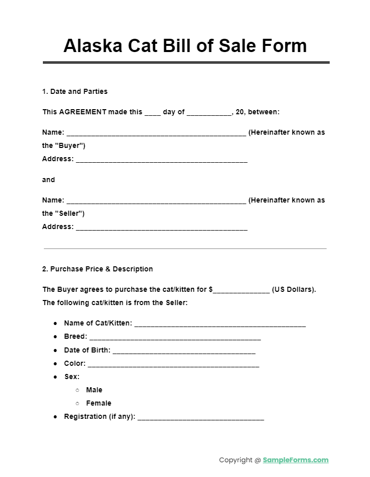 alaska cat bill of sale form