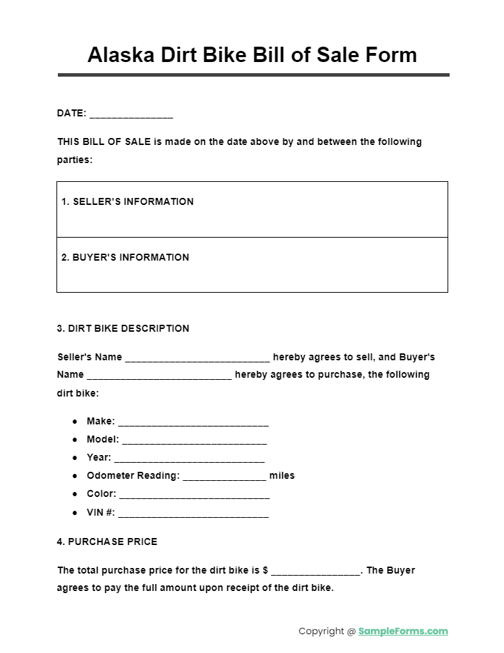 alaska dirt bike bill of sale form