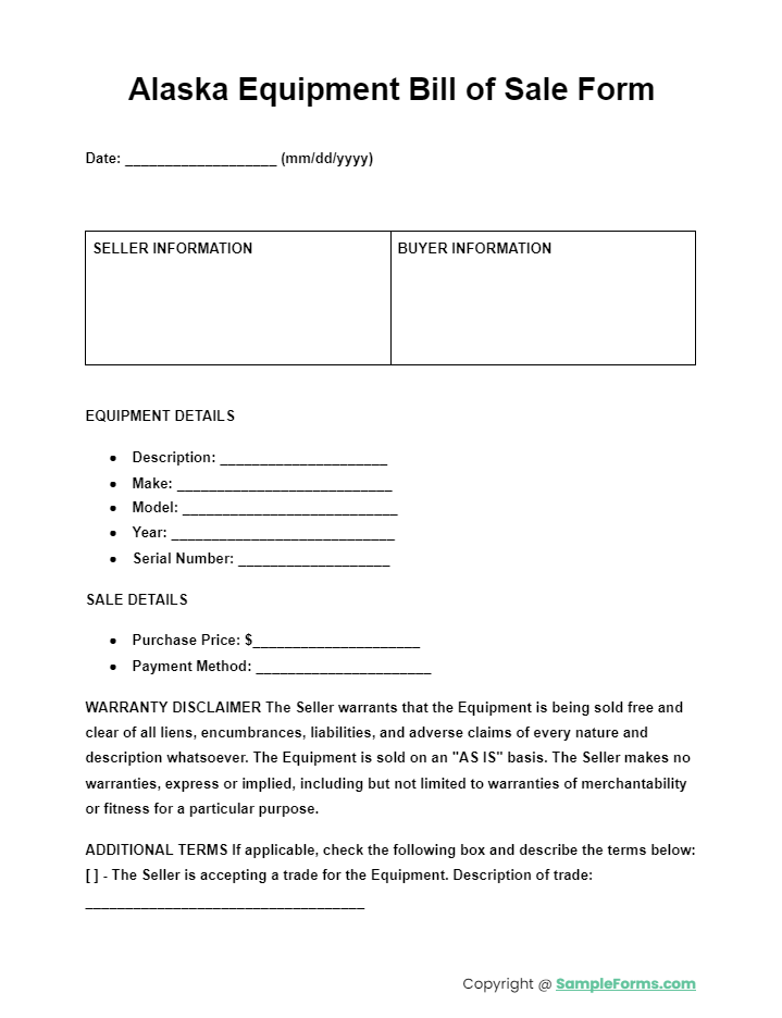 alaska equipment bill of sale form