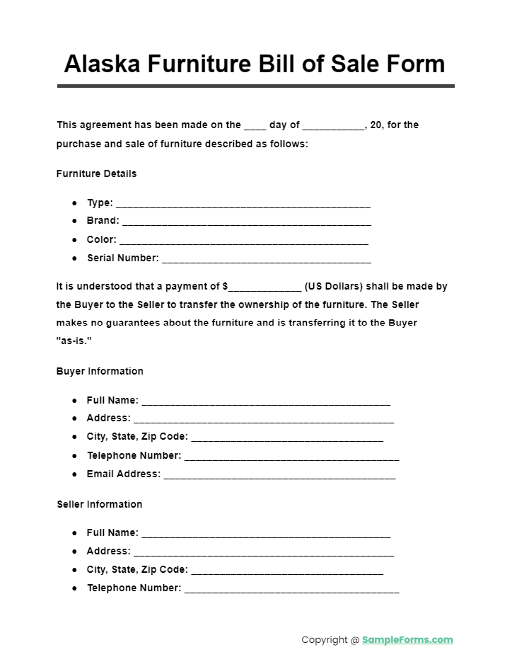 alaska furniture bill of sale form