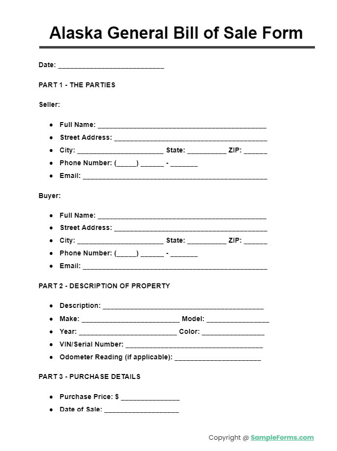 alaska general bill of sale form