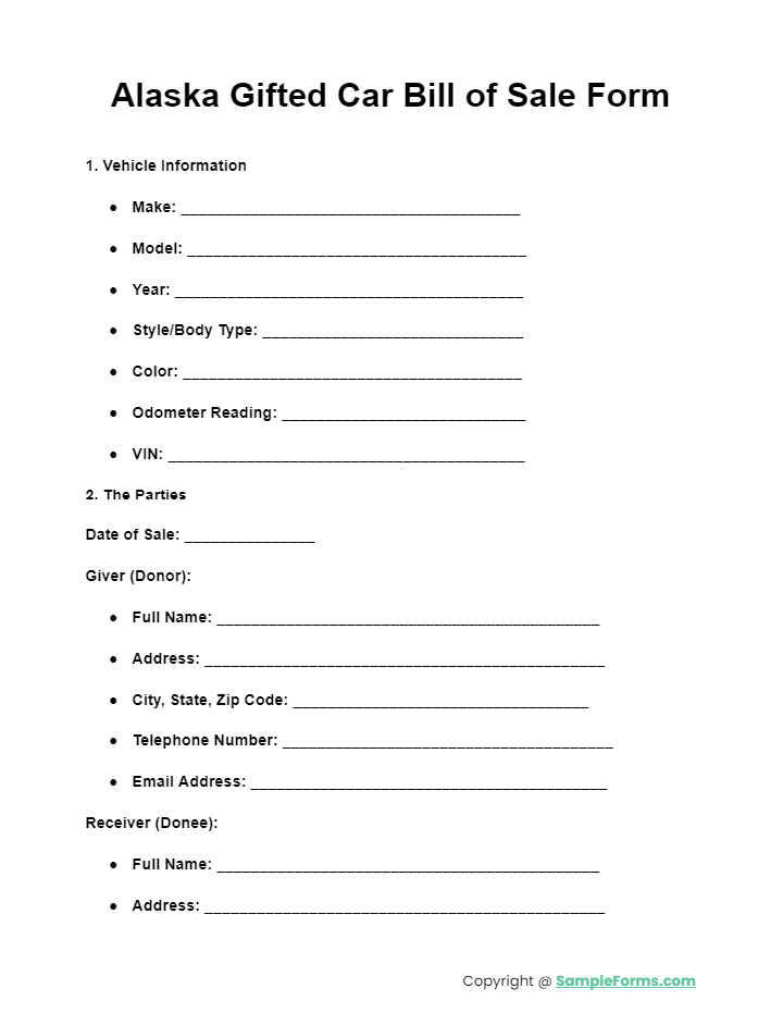 alaska gifted car bill of sale form