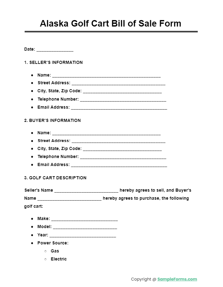 alaska golf cart bill of sale form