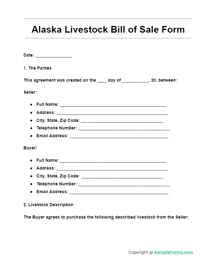 alaska livestock bill of sale form