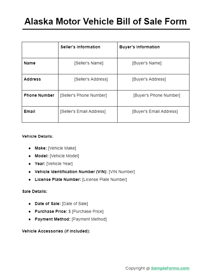 alaska motor vehicle bill of sale form