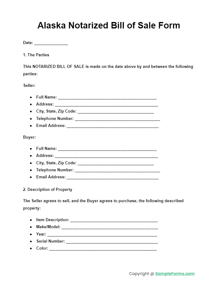 alaska notarized bill of sale form