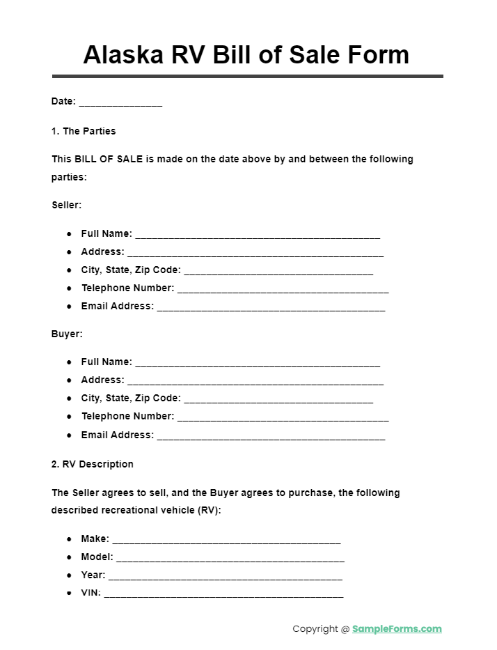 alaska rv bill of sale form