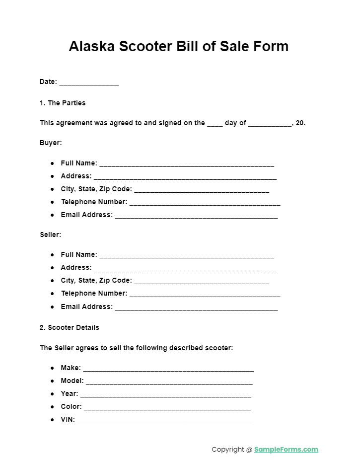 alaska scooter bill of sale form