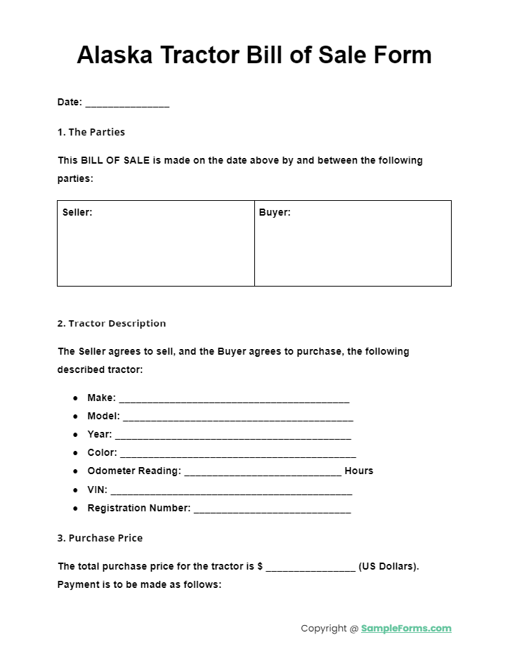 alaska tractor bill of sale form