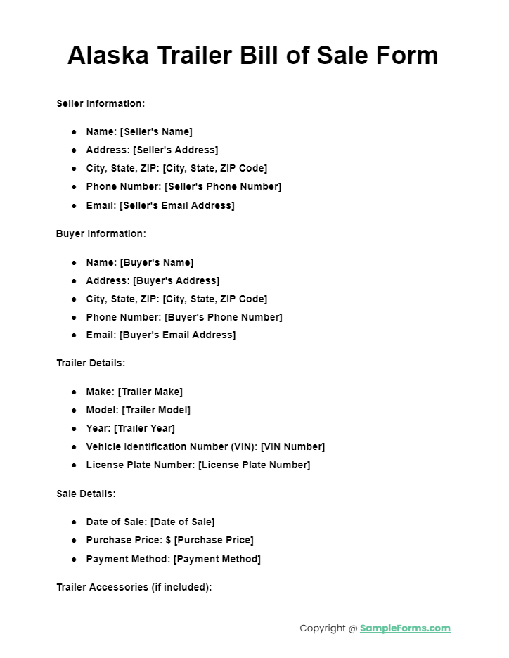 alaska trailer bill of sale form