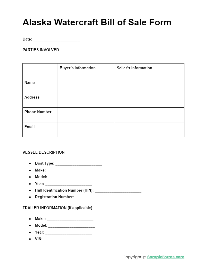 alaska watercraft bill of sale form