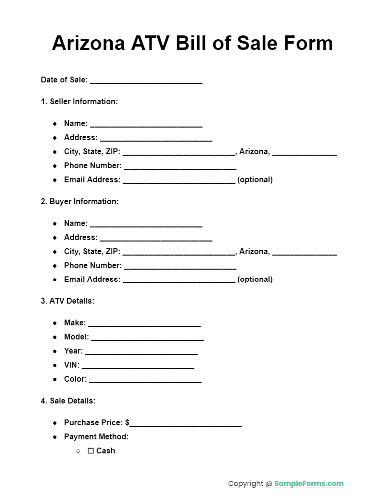 arizona atv bill of sale form