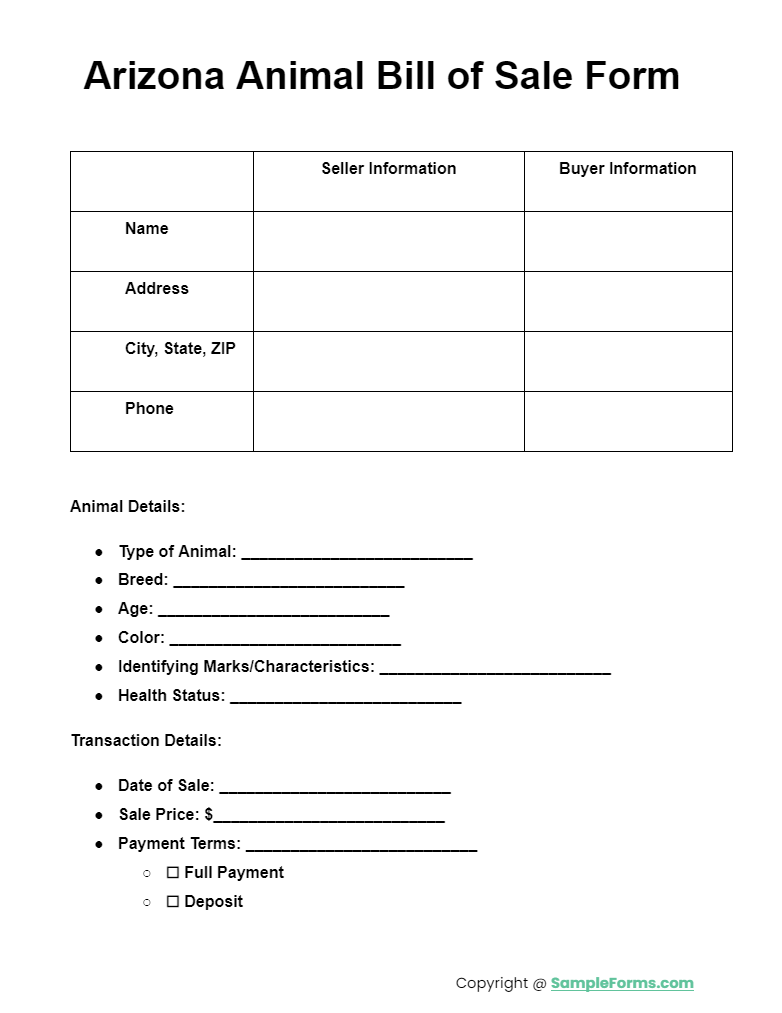 arizona animal bill of sale form