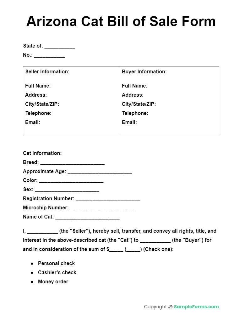 arizona cat bill of sale form