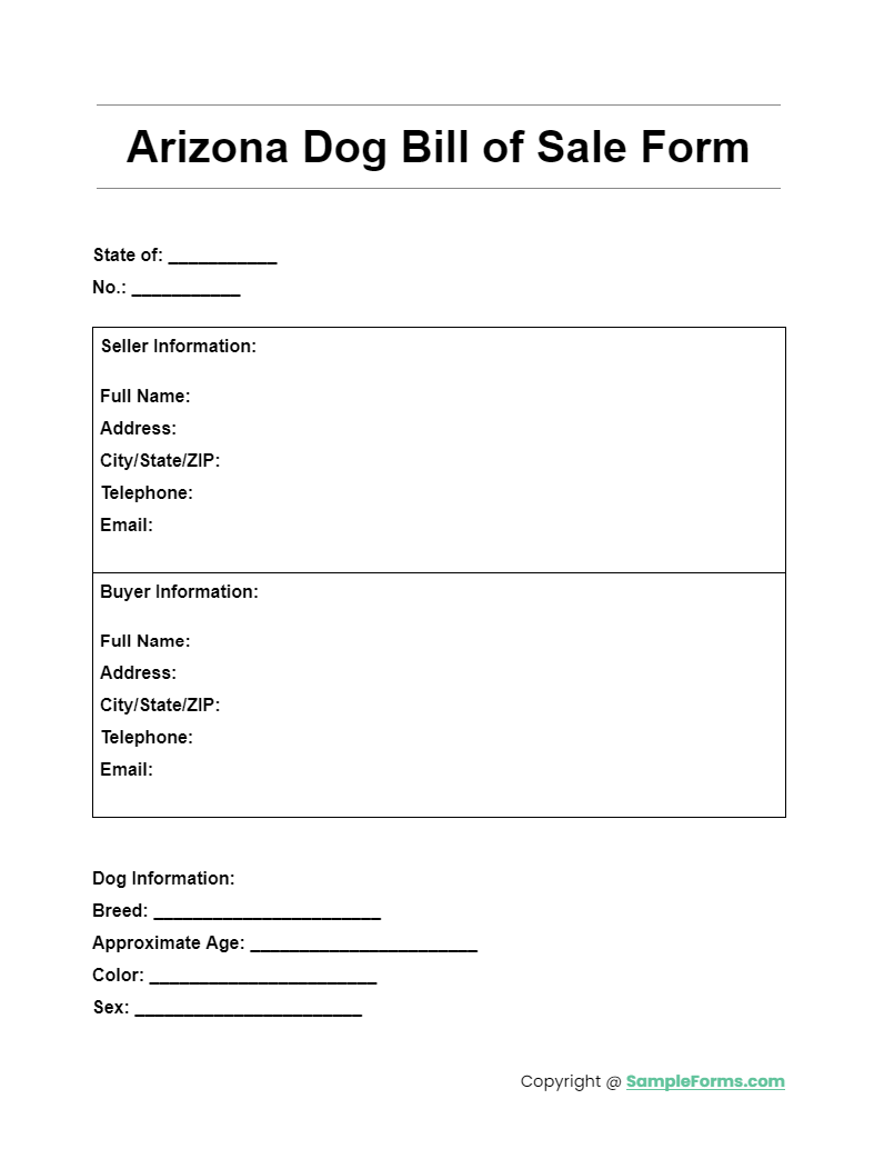 arizona dog bill of sale form