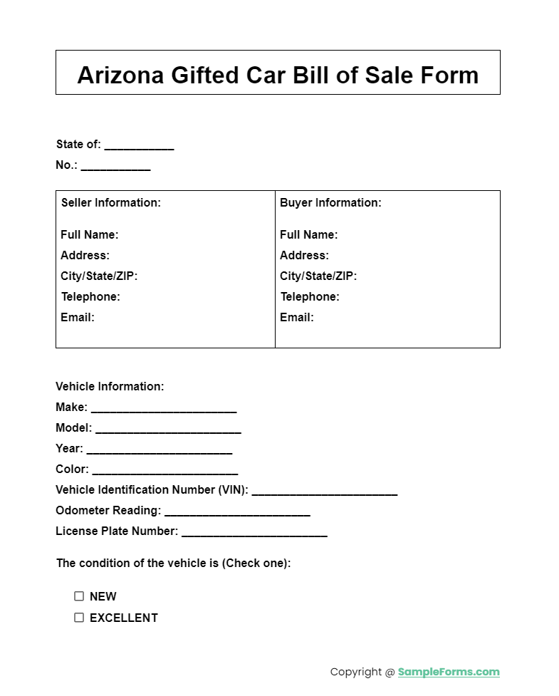 arizona gifted car bill of sale form