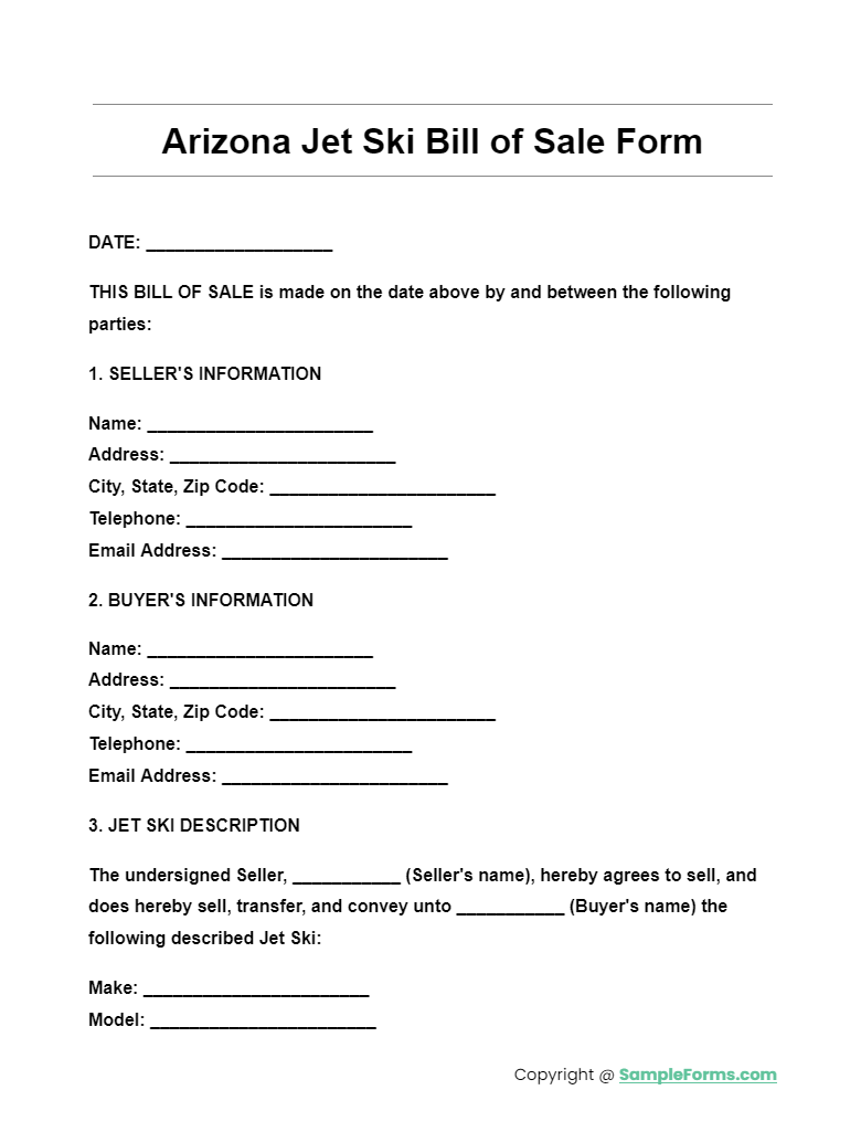 arizona jet ski bill of sale form