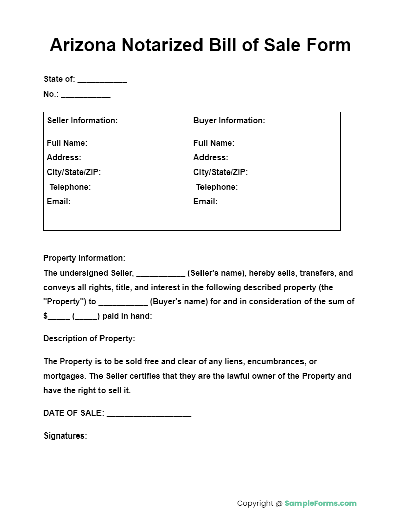 arizona notarized bill of sale form