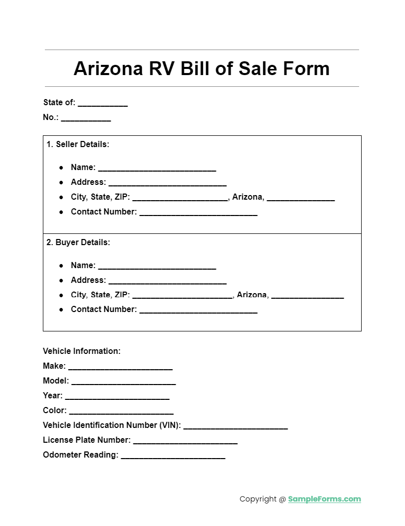 arizona rv bill of sale form