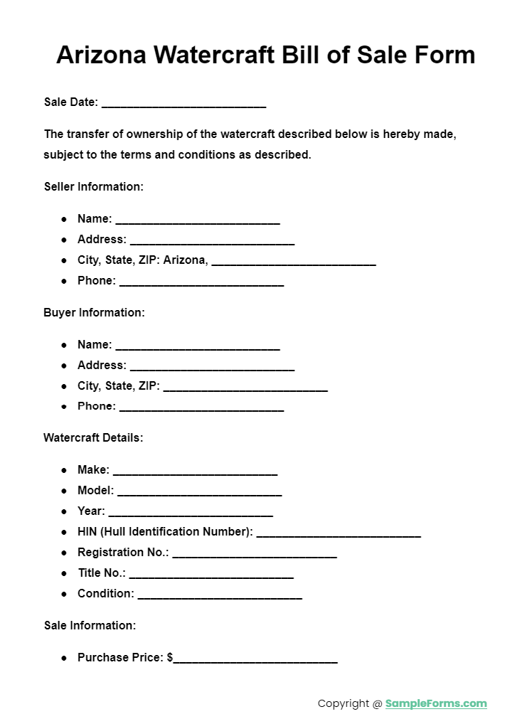 arizona watercraft bill of sale form