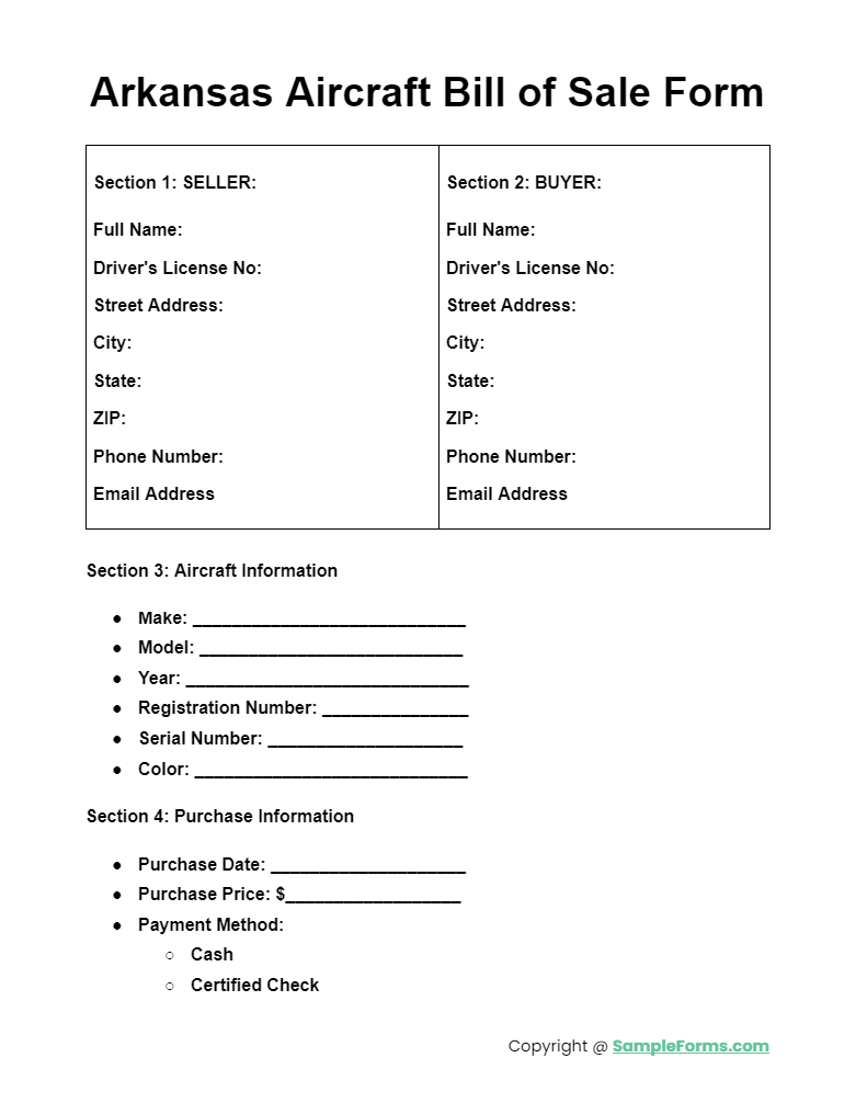 arkansas aircraft bill of sale form