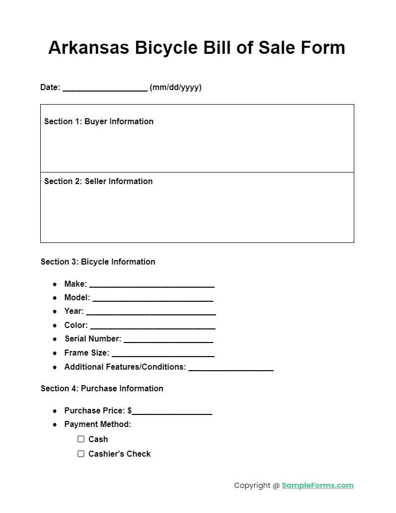 arkansas bicycle bill of sale form