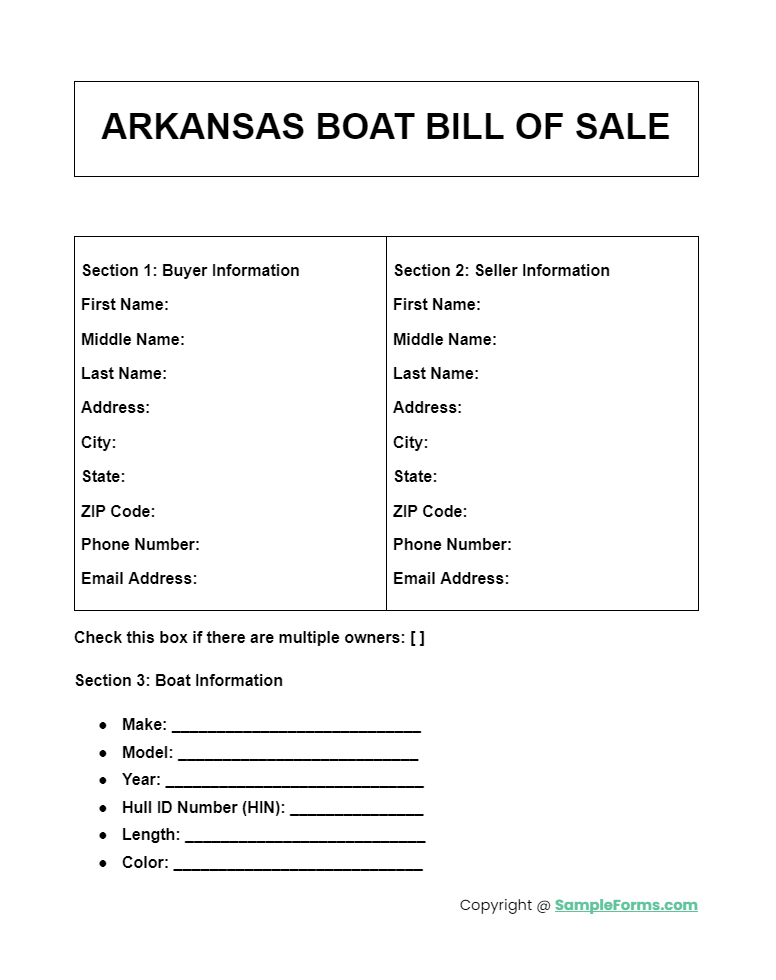 arkansas boat bill of sale form