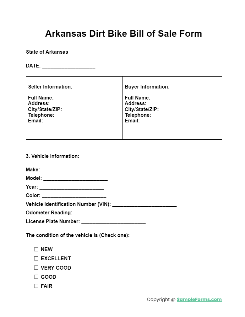 arkansas dirt bike bill of sale form