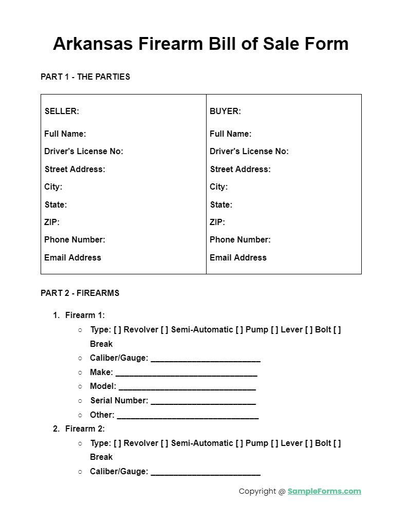 arkansas firearm bill of sale form