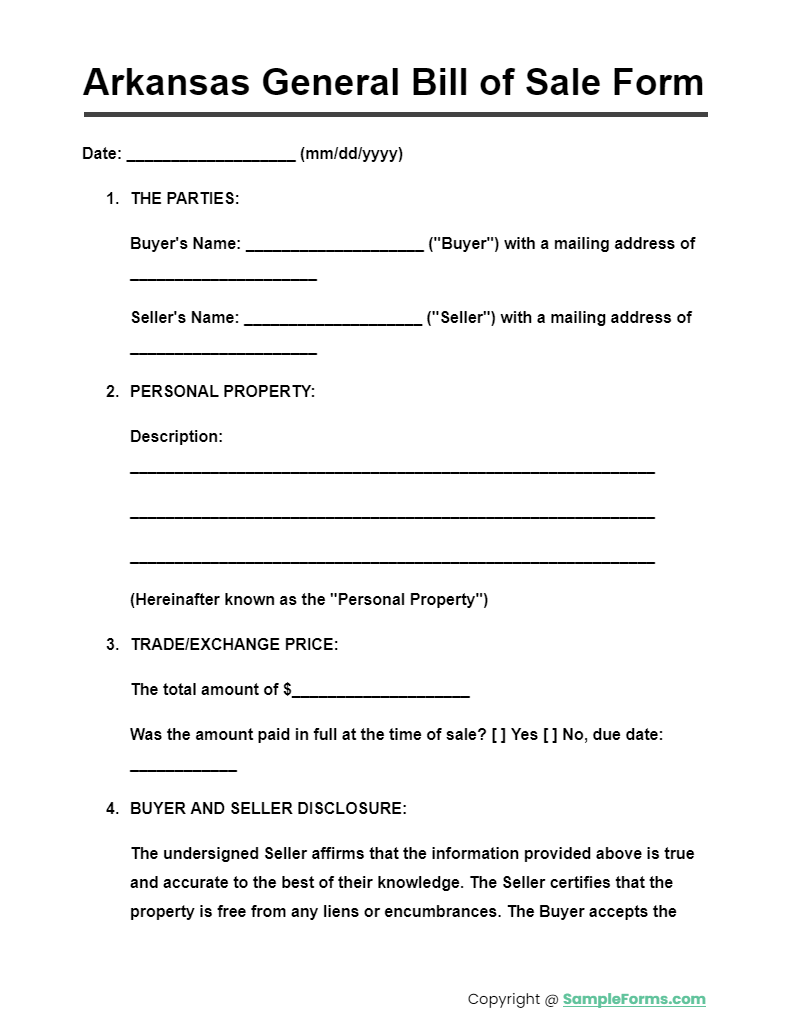 arkansas general bill of sale form