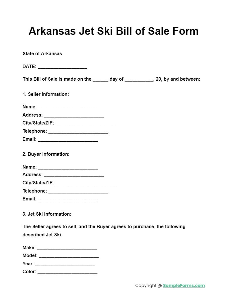 arkansas jet ski bill of sale form