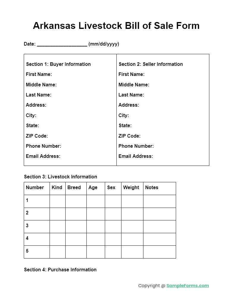 arkansas livestock bill of sale form