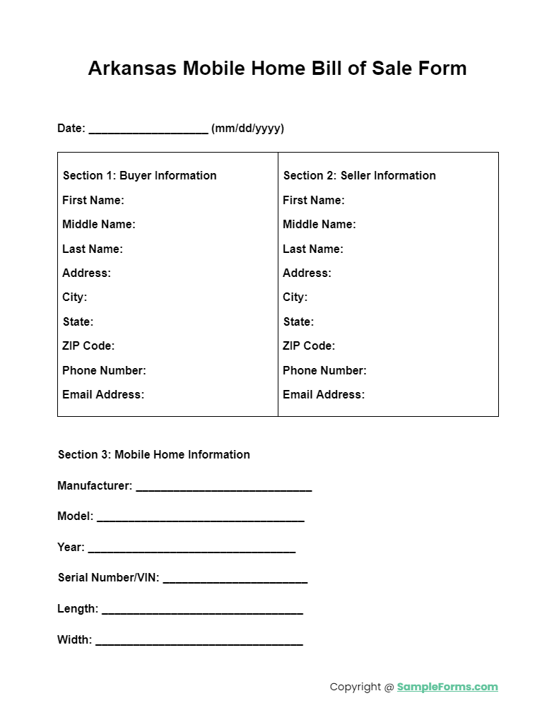 arkansas mobile home bill of sale form