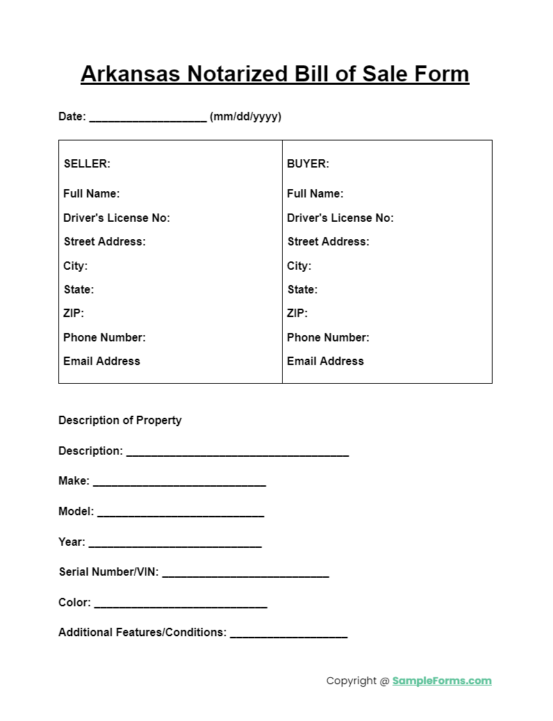 arkansas notarized bill of sale form