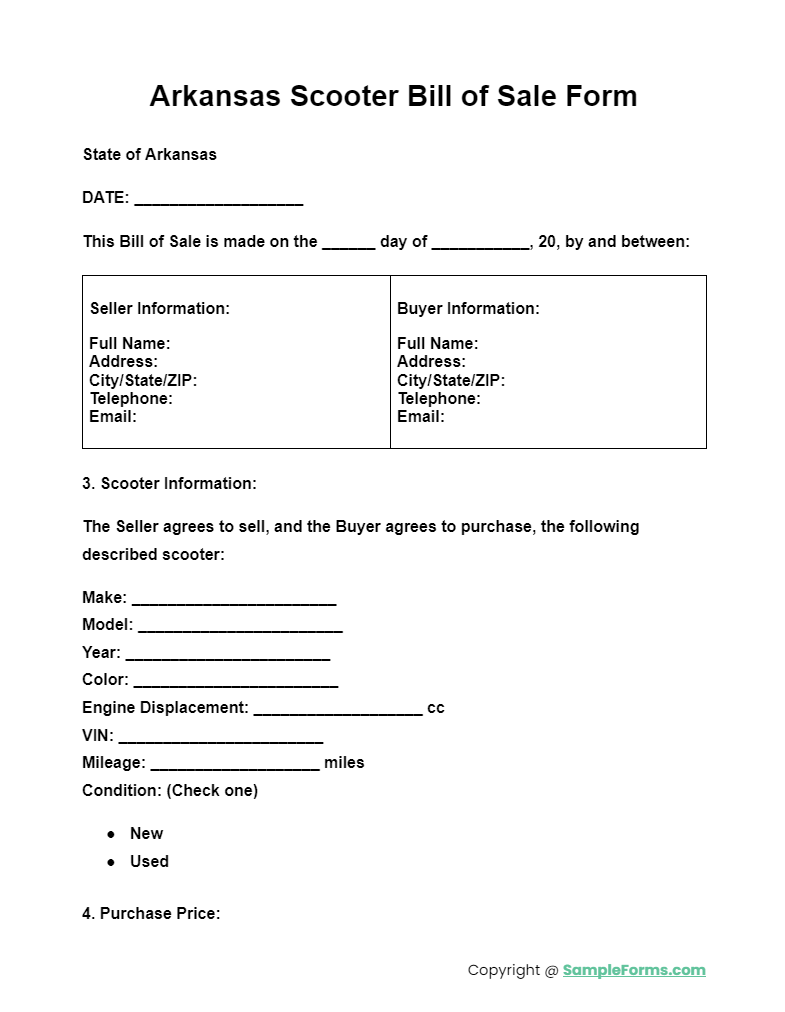 arkansas scooter bill of sale form