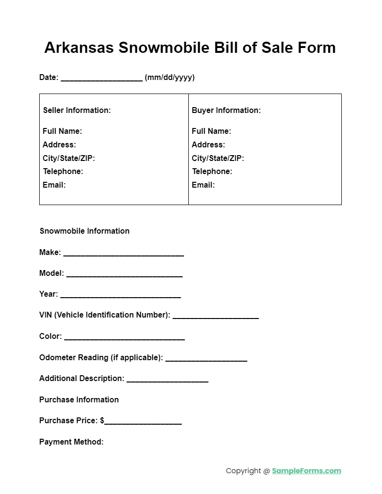 arkansas snowmobile bill of sale form