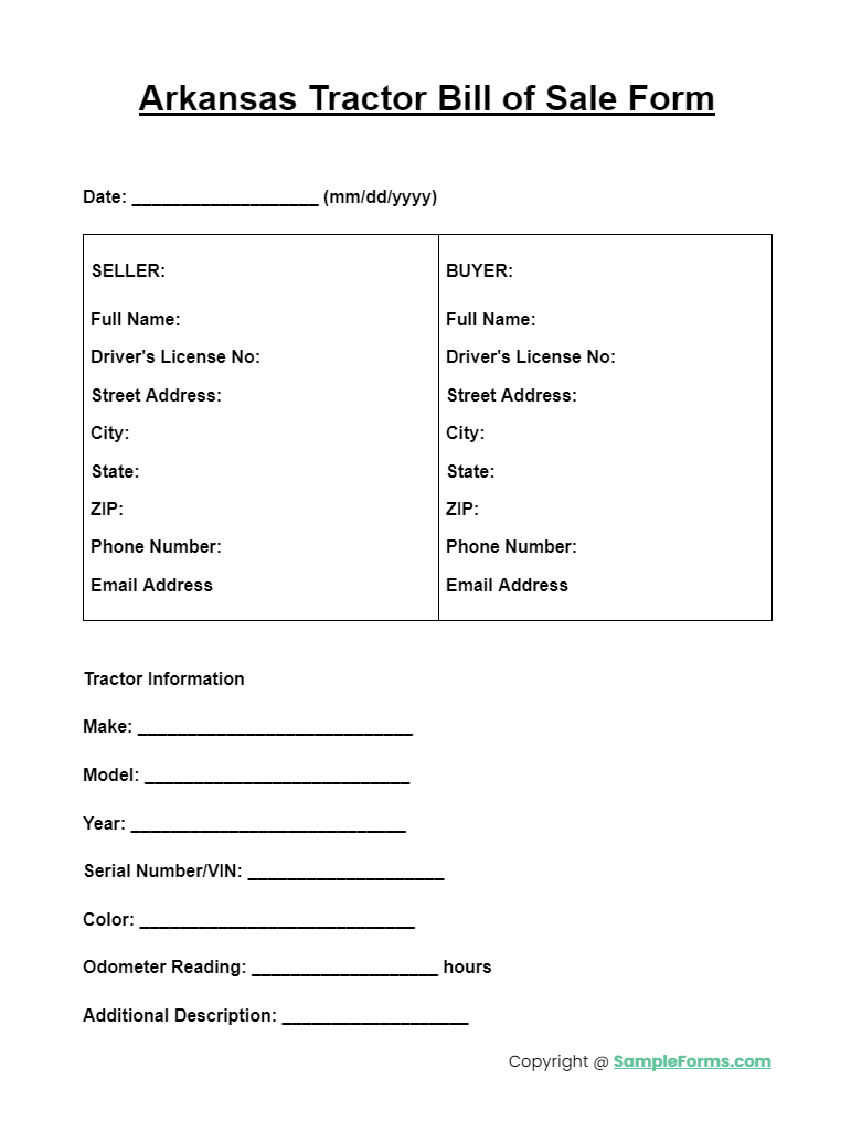 arkansas tractor bill of sale form