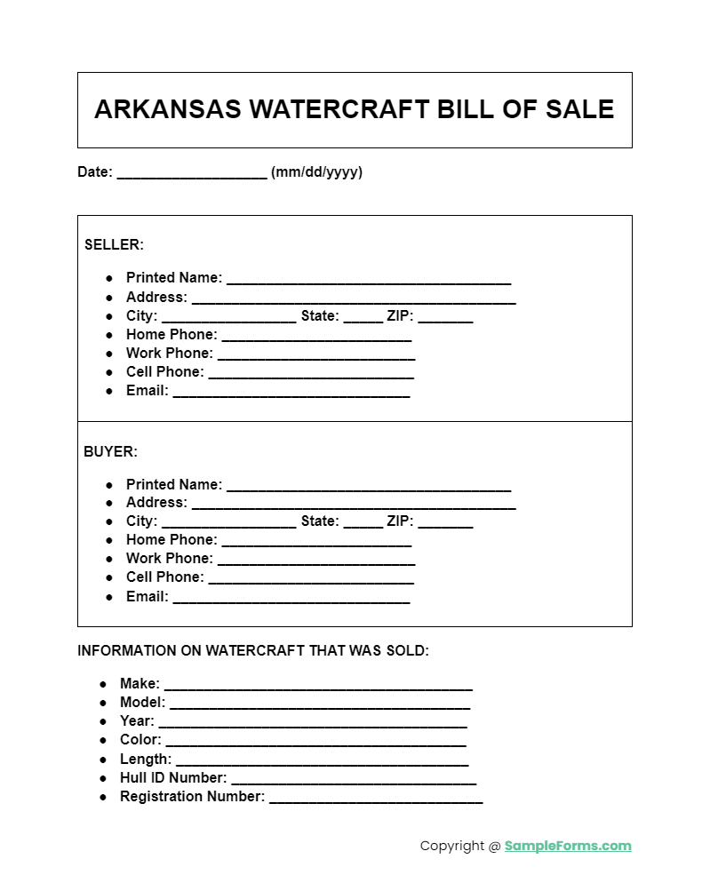 arkansas watercraft bill of sale form