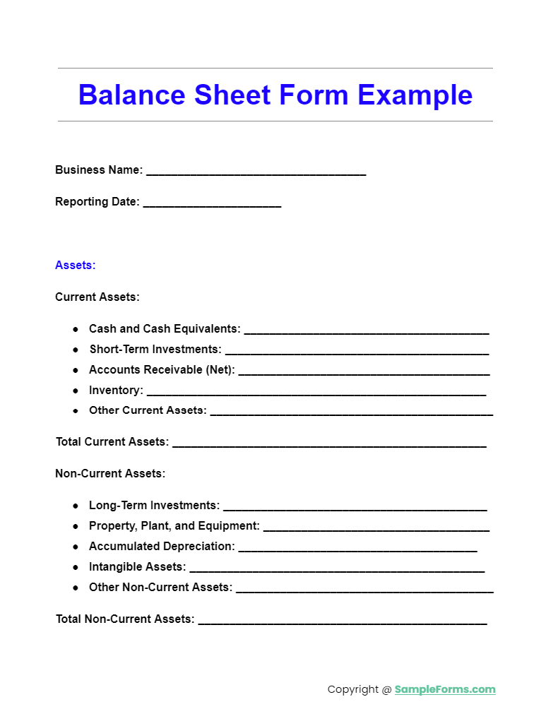 balance sheet form example