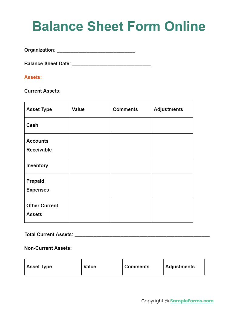 balance sheet form online