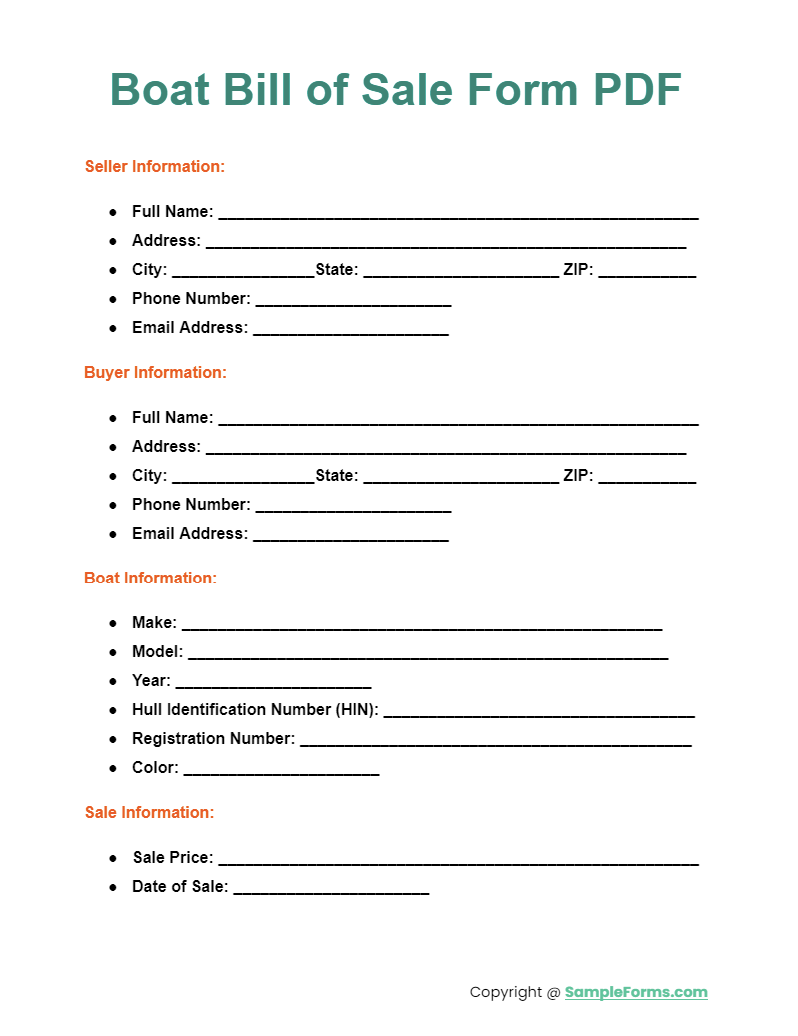 boat bill of sale form pdf