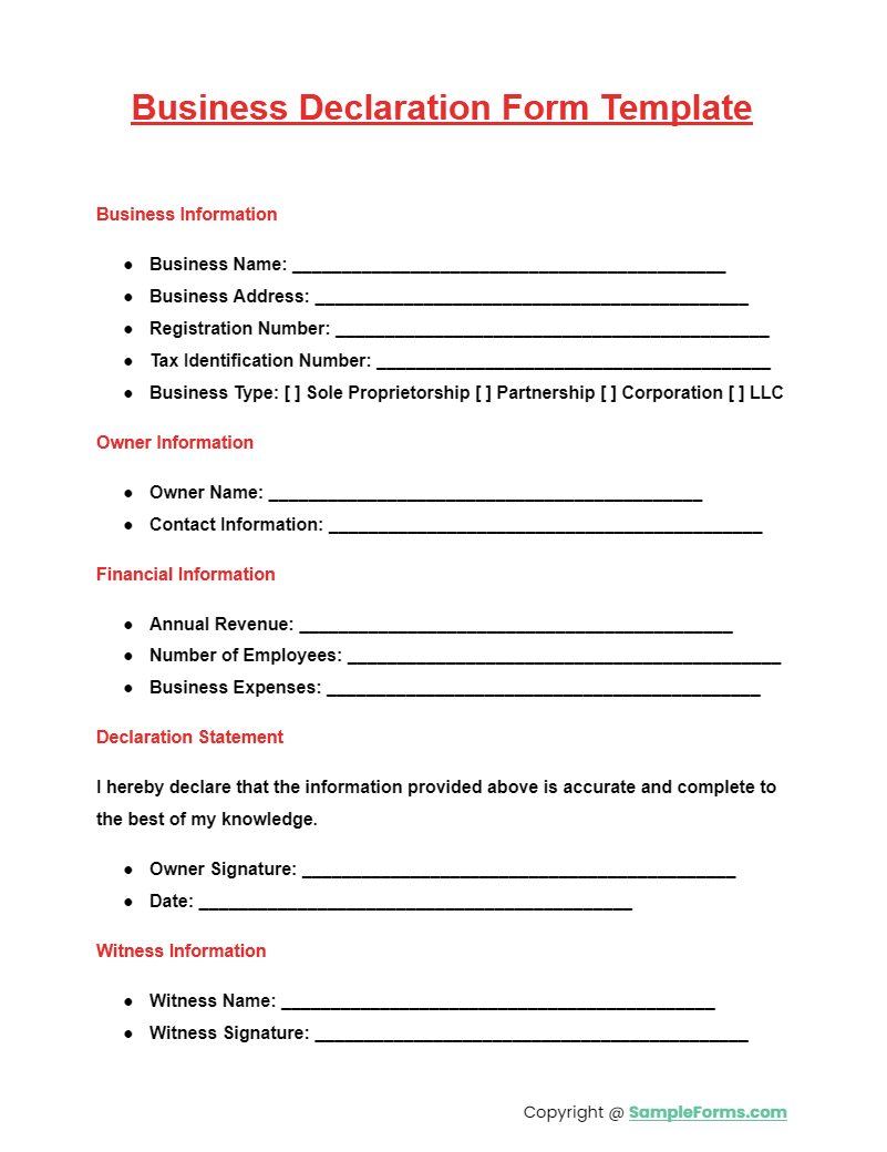 business declaration form template