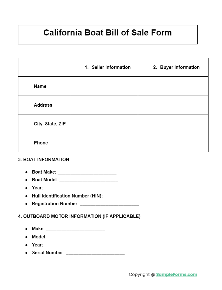 california boat bill of sale form