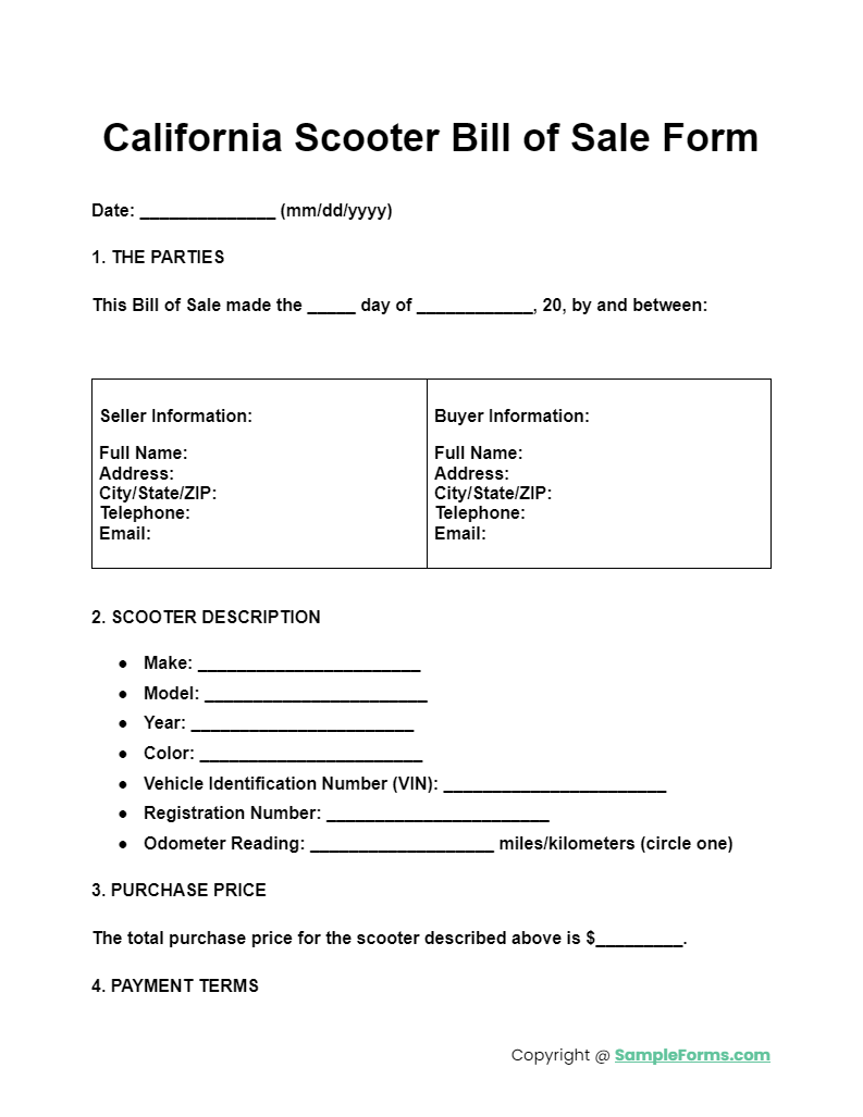 california scooter bill of sale form