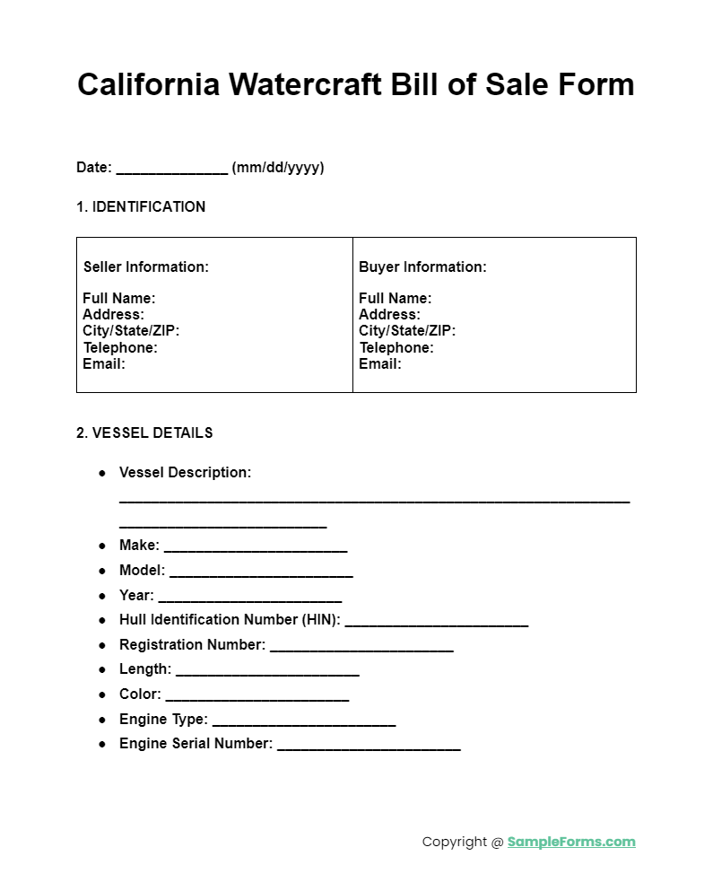 california watercraft bill of sale form